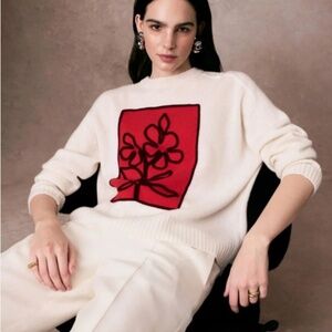 WHITE + WARREN CASHMERE FLORAL APPLIQUE CREWNECK